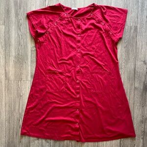 Ekouaer Maternity Nursing Labor Hospital Gown Red XXL Snap Front Snap Shoulders